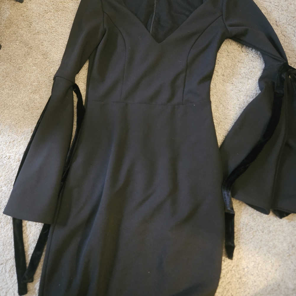 Lulu's Black Long Sleeve Dress with Tie Details